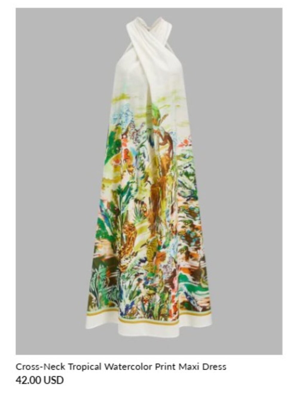 LOOK! Commense Cross-Neck Tropical Watercolor Print Maxi Dress, Sz Medium *NWT